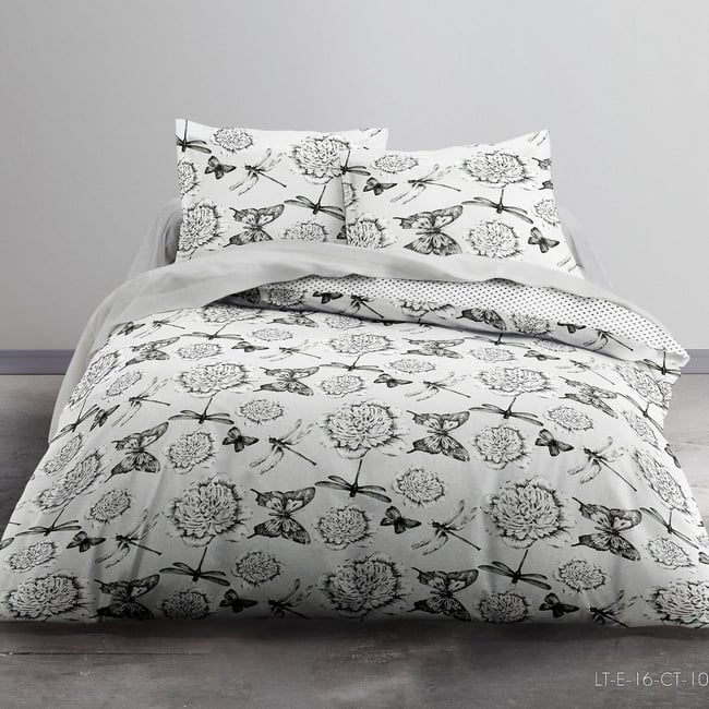 Parure housse de couette en coton imprimée, GRAPHB blanc <span itemprop=
