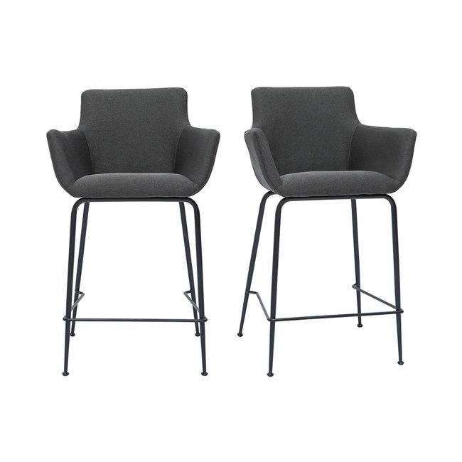 Tabourets de bar en tissu gris anthracite H65 cm (lot de 2) CARLIE Couleur gris foncé <span itemprop=