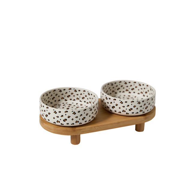 Lot 2 gamelles céramique avec support blanc imprimé <span itemprop=