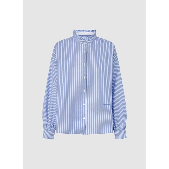 Chemise droite ample, col victorien PIPERY rayé bleu <span itemprop=