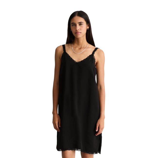 Robe lingerie droite en TENCEL™ Modal noir <span itemprop=