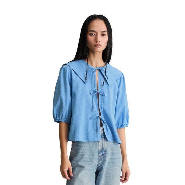 Blouse de marin à manches courtes Crinkle regular en coton bio léger - MARC O’POLO DENIM