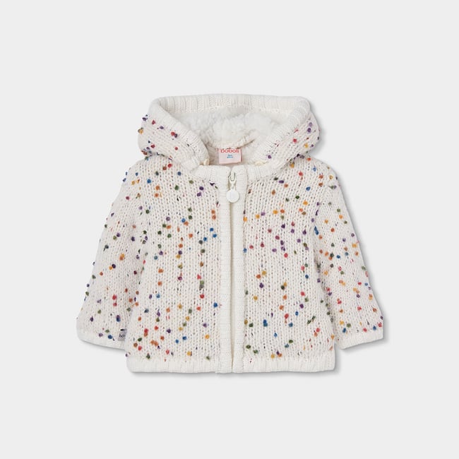 Veste bébé fille en maille avec points blanc <span itemprop=