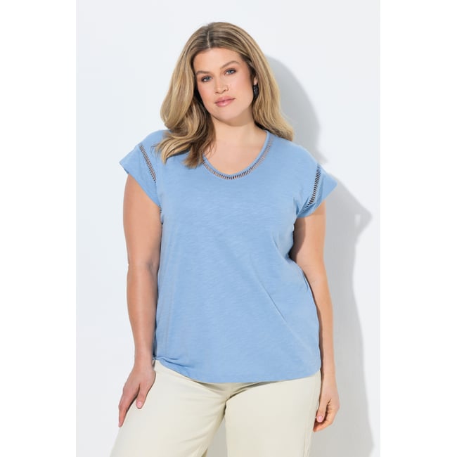 T-shirt V, Oversized, coton bio bleu pigeon <span itemprop=