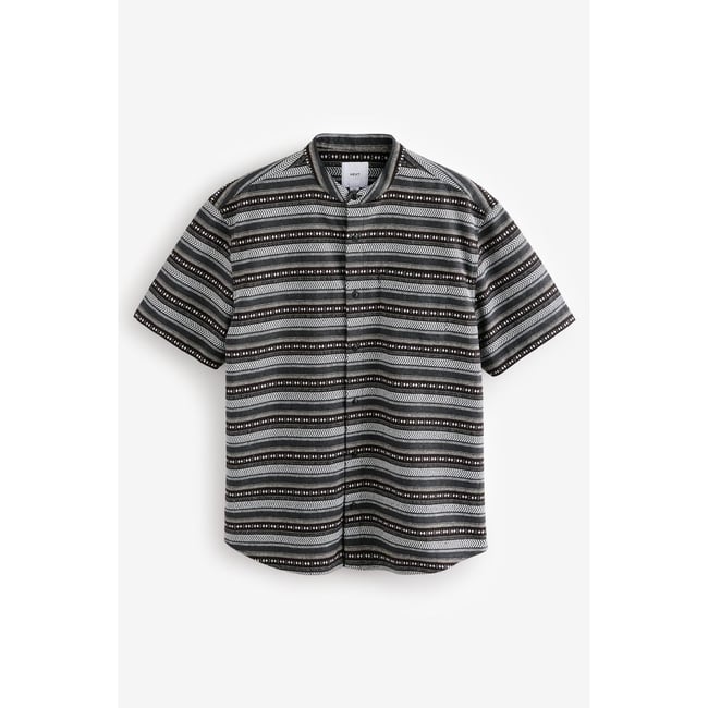 Chemise à manches courtes rayée texturée noir <span itemprop=