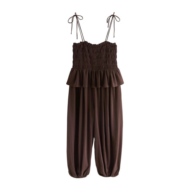 Combinaison en jersey à jambes bouffantes marron chocolat <span itemprop=