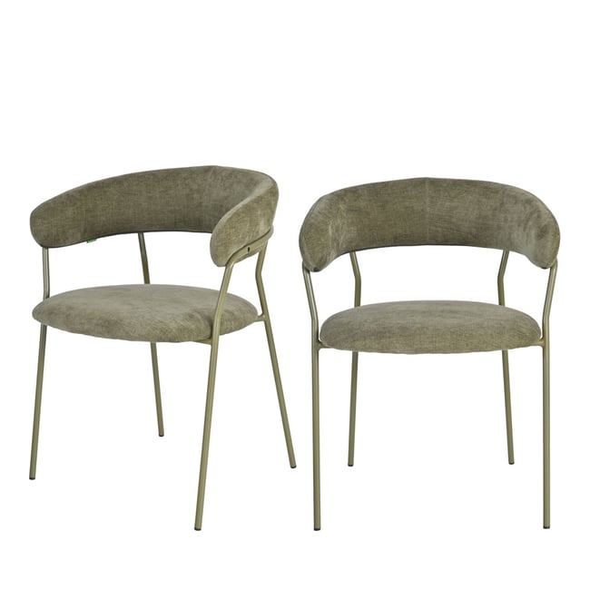 Lot de 2 fauteuils de table en tissu pieds métal- CELESTY Couleur vert <span itemprop=