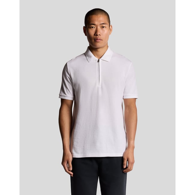 Polo ottoman demi-zippé blanc <span itemprop=