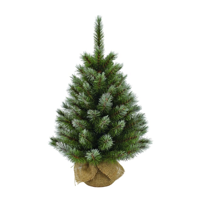 Sapin de Noël artificiel enneigé dans un sac en jute H90 cm PITTSBURGH Couleur vert <span itemprop=