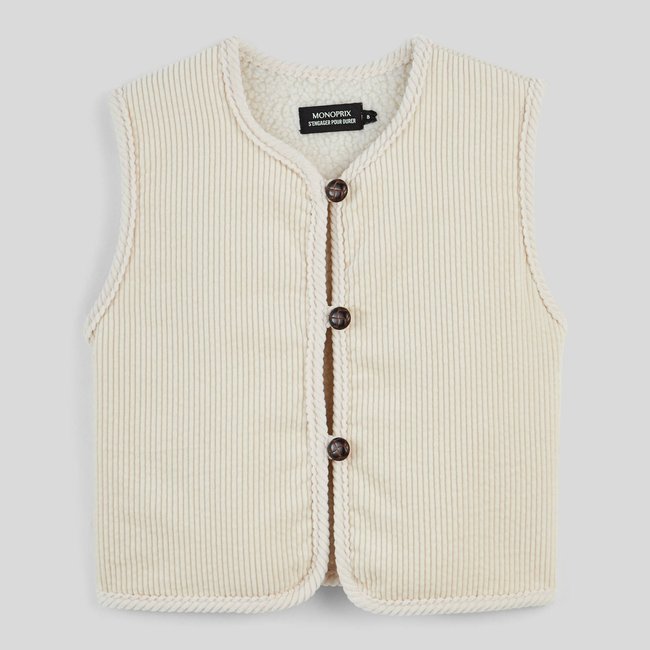 Cardigan sans manches doublure effet mouton amaretti <span itemprop=