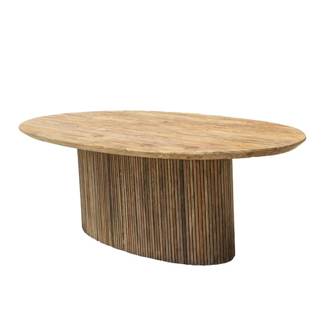 Table à manger ovale en bois de teck recyclé YAGA Couleur naturel <span itemprop=