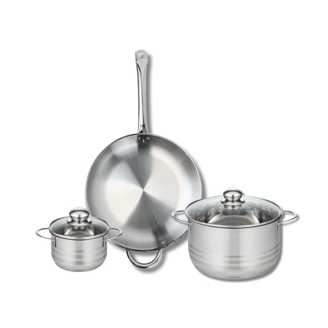 Batterie 1 poêle 32cm + 2 faitouts 14/24cm PROFI BRILLANT gris <span itemprop=