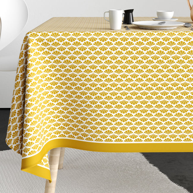 Nappe rectangulaire anti tache Coton Palma Ocre jaune <span itemprop=