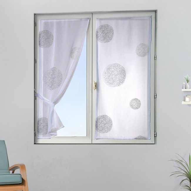 Petit Voilage Blanc Brodé 'Ronds Mêlés' blanc <span itemprop=