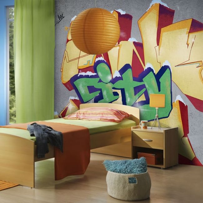 Papier peint intissé panoramique Street art Inner city life Couleur gris / argent <span itemprop=