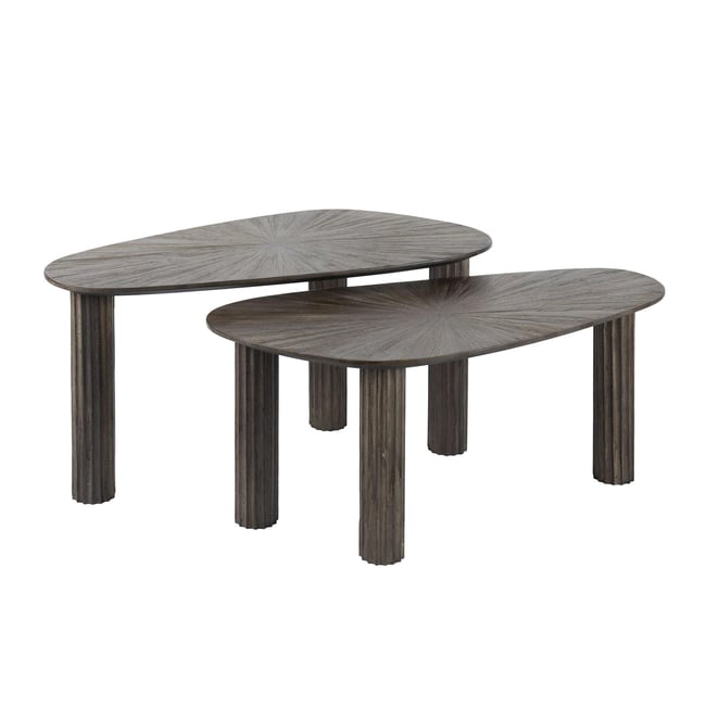 Table basse organique en bois de teck forme galet (lot de 2) YOGY Couleur bois naturel <span itemprop=