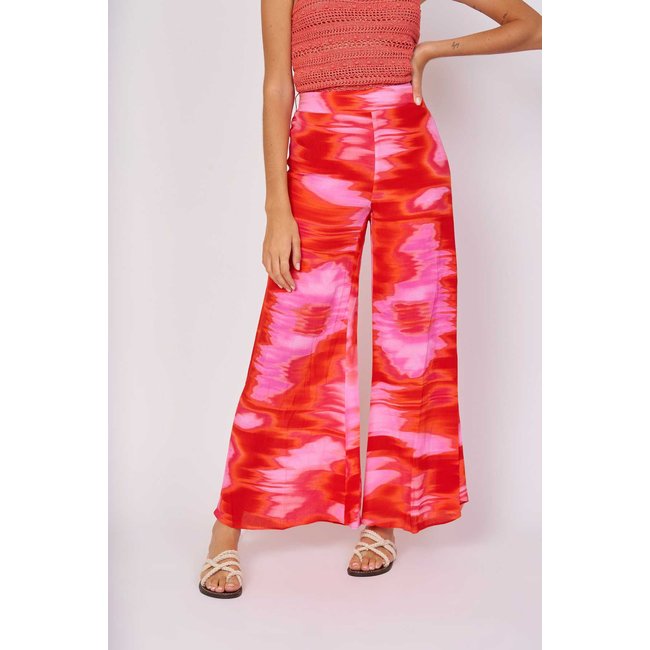Pantalon Fluide Imprimé Viscose Jet-lag rouge <span itemprop=