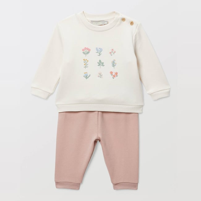 Ensemble en molleton brodé en coton BIO GOTS misty <span itemprop=