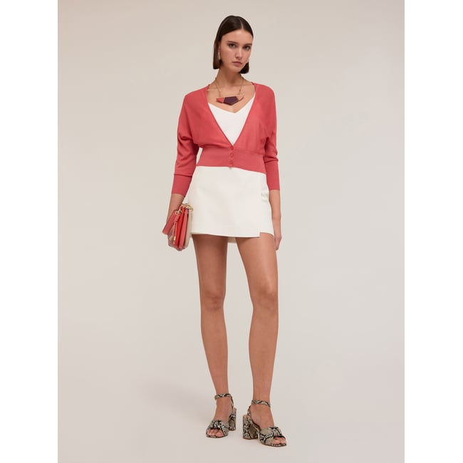 Cardigan en maille fine fil textile rose <span itemprop=