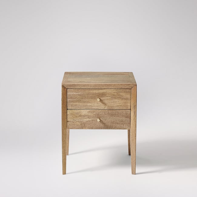 Valente Mango Wood 2 Drawer Bedside Table, light wood, SWOON