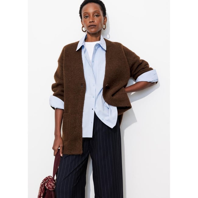 Long cardigan oversize marron <span itemprop=