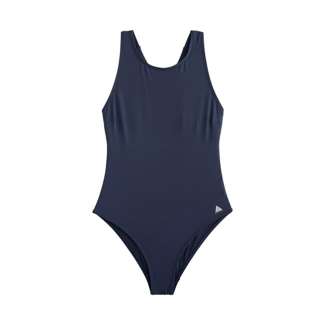 Maillot de bain à col montant effet sculptant bleu marine <span itemprop=