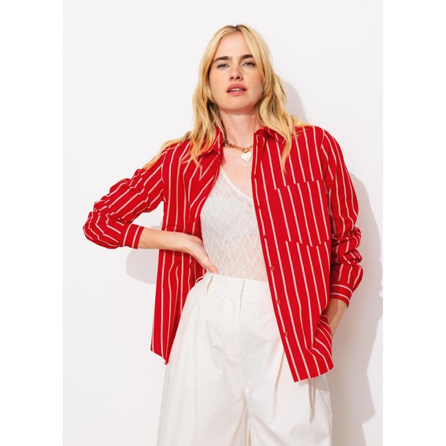 Chemise rayée rayé rouge <span itemprop=