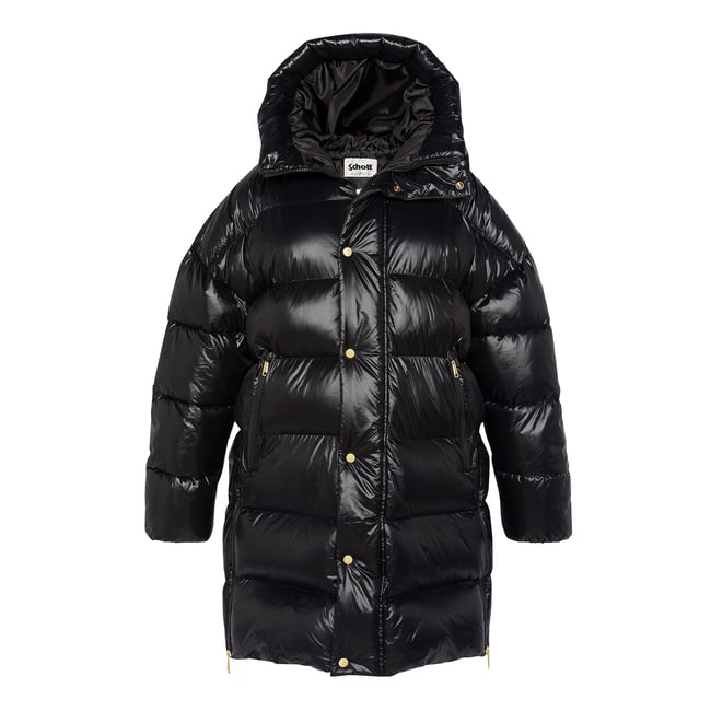 Doudoune longue oversize à capuche noir <span itemprop=