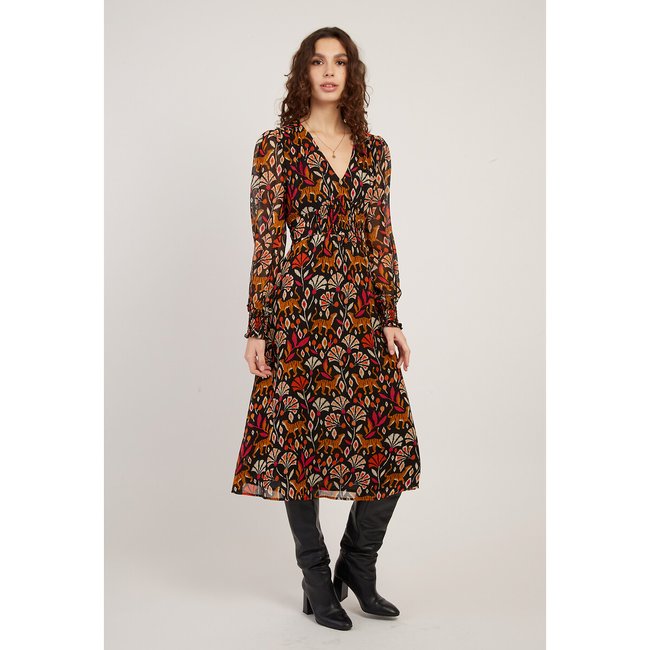 Beata Floral Midi Dress, black, DERHY