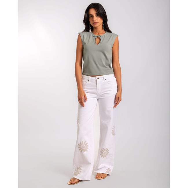 Top avec encolure découpée et lien à nouer gris <span itemprop=