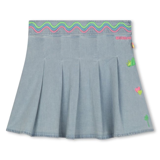 Jupe plissée en jean bleach <span itemprop=