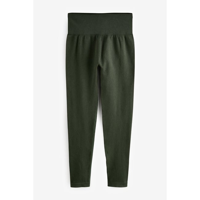 Legging côtelé à taille haute sans coutures vert forêt <span itemprop=