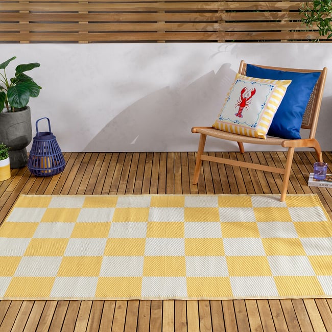 Checkerboard Recycled Indoor/Outdoor Rug, yellow, FURN.