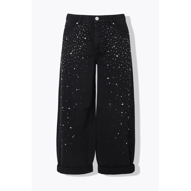 Jean Barrel, strass, 5 poches noir <span itemprop=