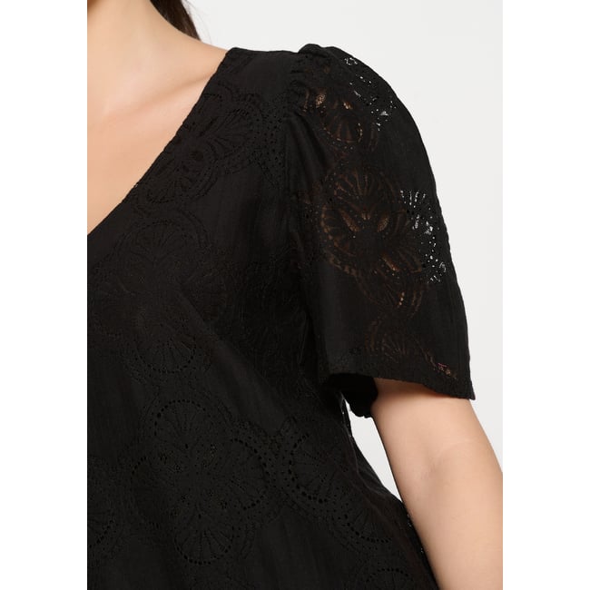 Robe courte en broderie anglaise noir <span itemprop=
