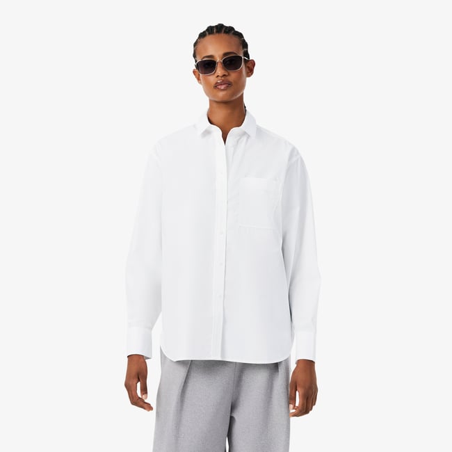 Chemise oversize popeline de coton blanc-001 <span itemprop=