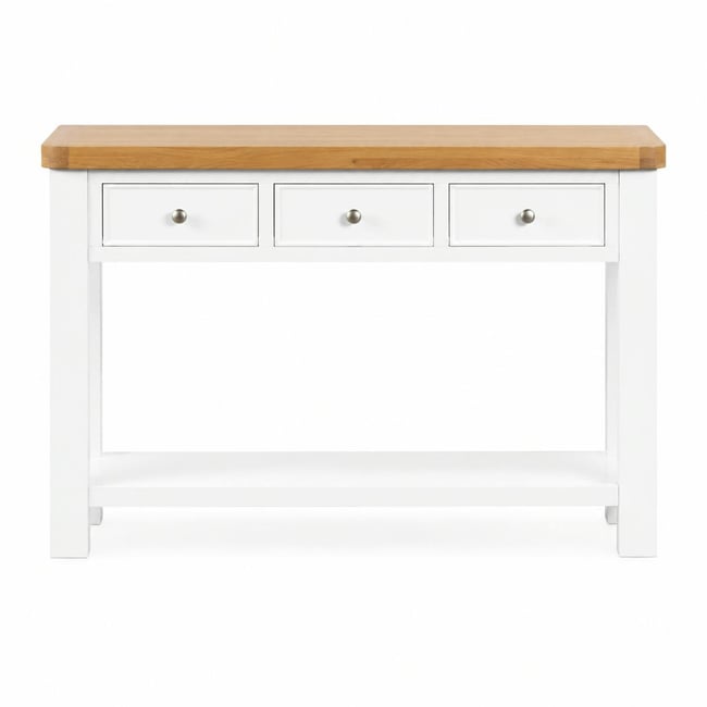 Console blanche style bord de mer 3 tiroirs VELIA Couleur blanc <span itemprop=