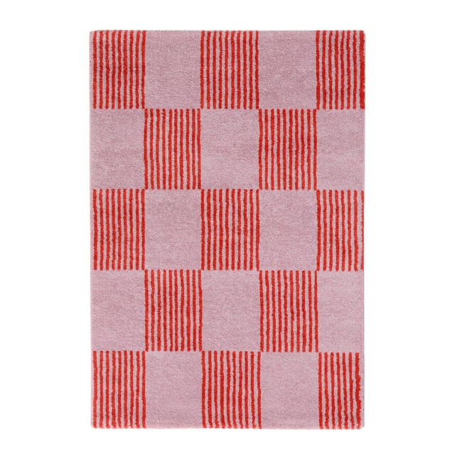Tapis intérieur rectangulaire damier FERGEW Couleur rouge / rose <span itemprop=