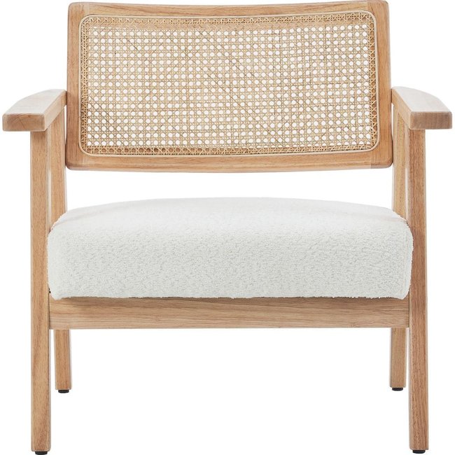 Fauteuil en tissu bouclé et cannage - TIM Couleur ecru <span itemprop=