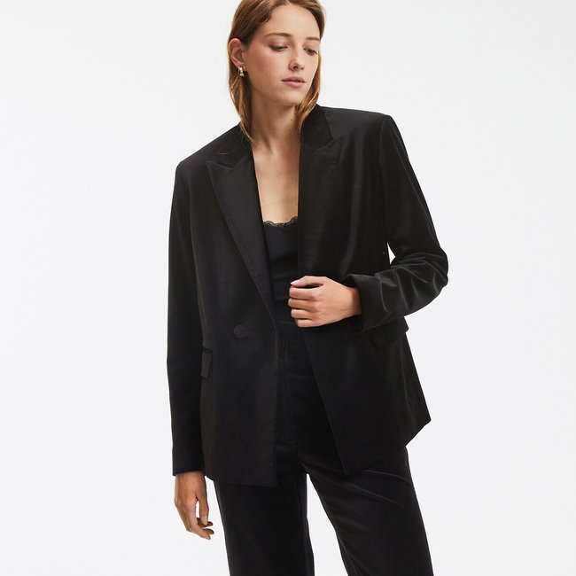 Blazer en velours, coupe ample, Signature PAULE noir <span itemprop=