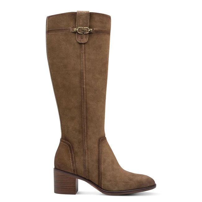 Bottes à talons, en cuir suède camel <span itemprop=