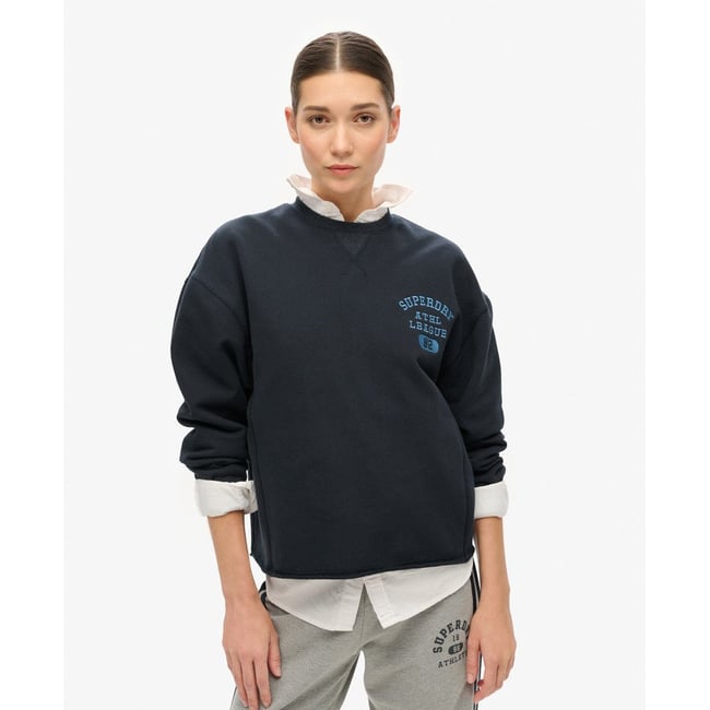 Sweat ras du cou court et ample Athletic Essentials bleu marine éclipse <span itemprop=