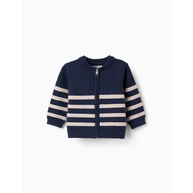 Cardigan en maille à rayures bleu foncé <span itemprop=