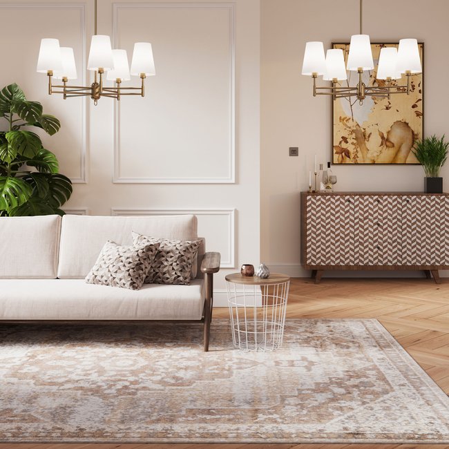 Tapis traditonnel, effet vieilli, OSCAR Couleur beige <span itemprop=