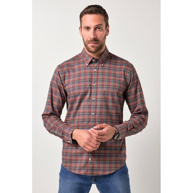 Chemise à carreaux gris olive <span itemprop=