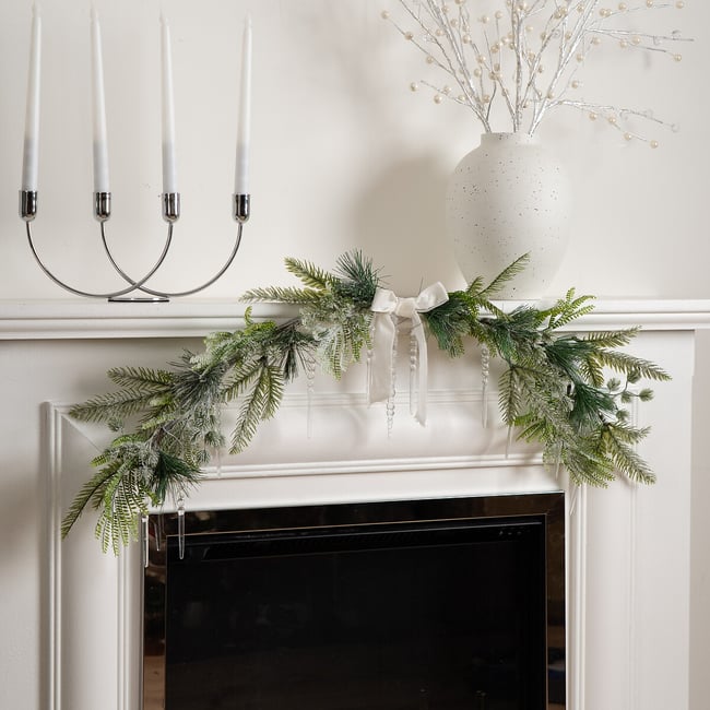 90cm Frosted Icicle Mantel Swag, green, SO'HOME