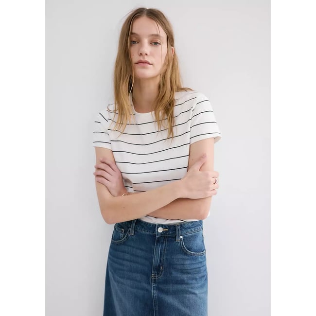 T-shirt coton à rayures blanc cassé <span itemprop=
