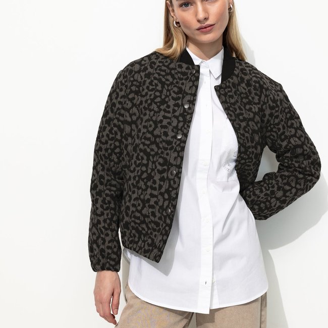Bomber jacquard léopard gris foncé <span itemprop=