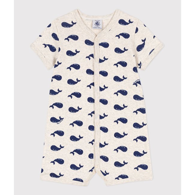 Tutina corta in cotone blu marine/beige PETIT BATEAU