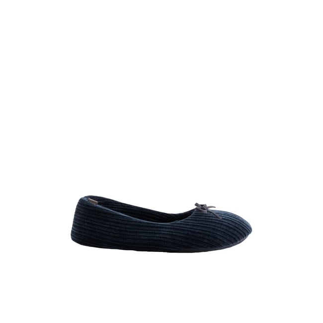 Chaussons ballerines en velours côtelé à nœud bleu marine <span itemprop=